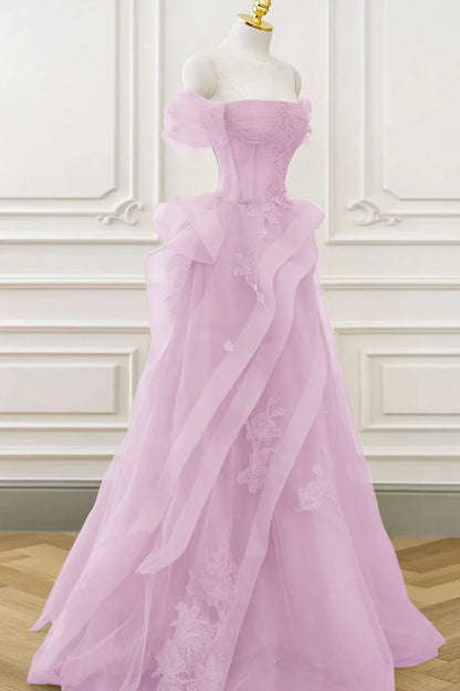 A-Linie Tüll Spitze Korsett Formelles Partykleid Langes Ballkleid