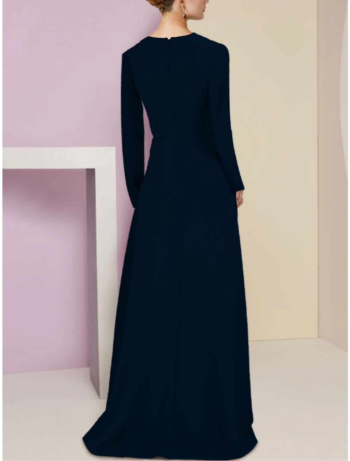 Two Piece A-Line Mother of the Bride Dress Wedding Guest Elegant Party V Neck Sweep / Brush Train Stretch Chiffon Long Sleeve with Ruching Solid Color