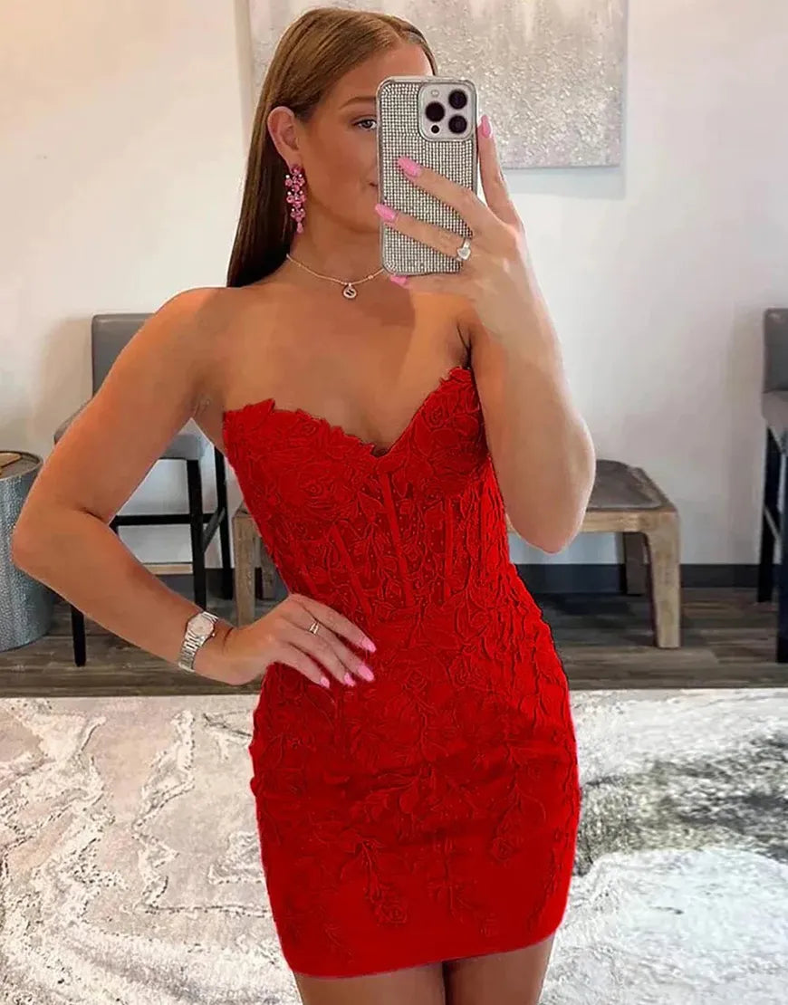 Strapless Corset Back Tight Homecoming Dress