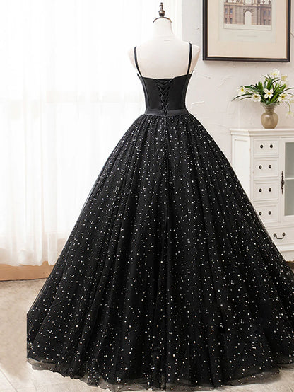Langes Ballkleid mit Glitzer in A-Linie und V-Ausschnitt