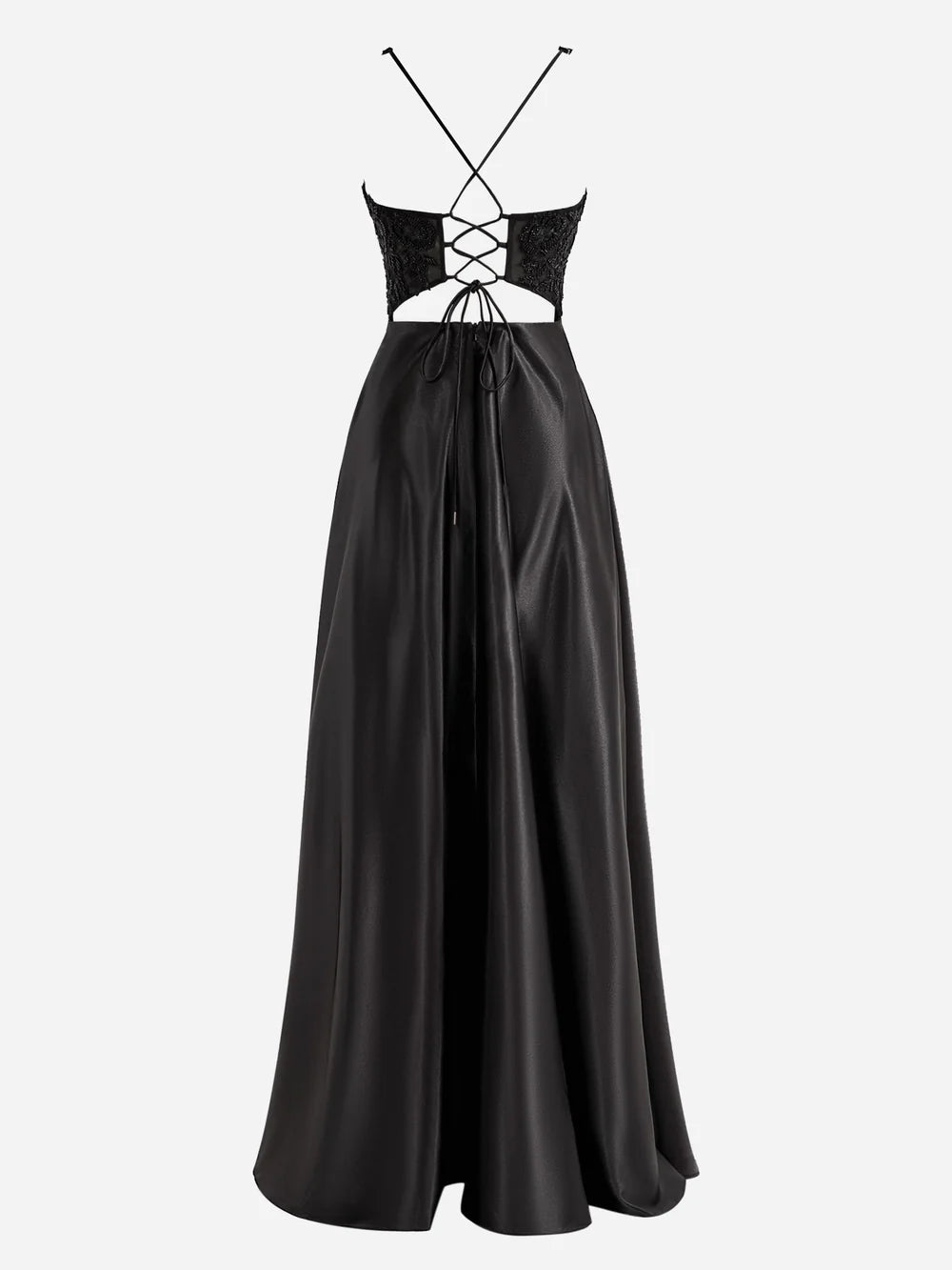 A-Linien-Ballkleid aus Satin mit V-Ausschnitt und Schlitz