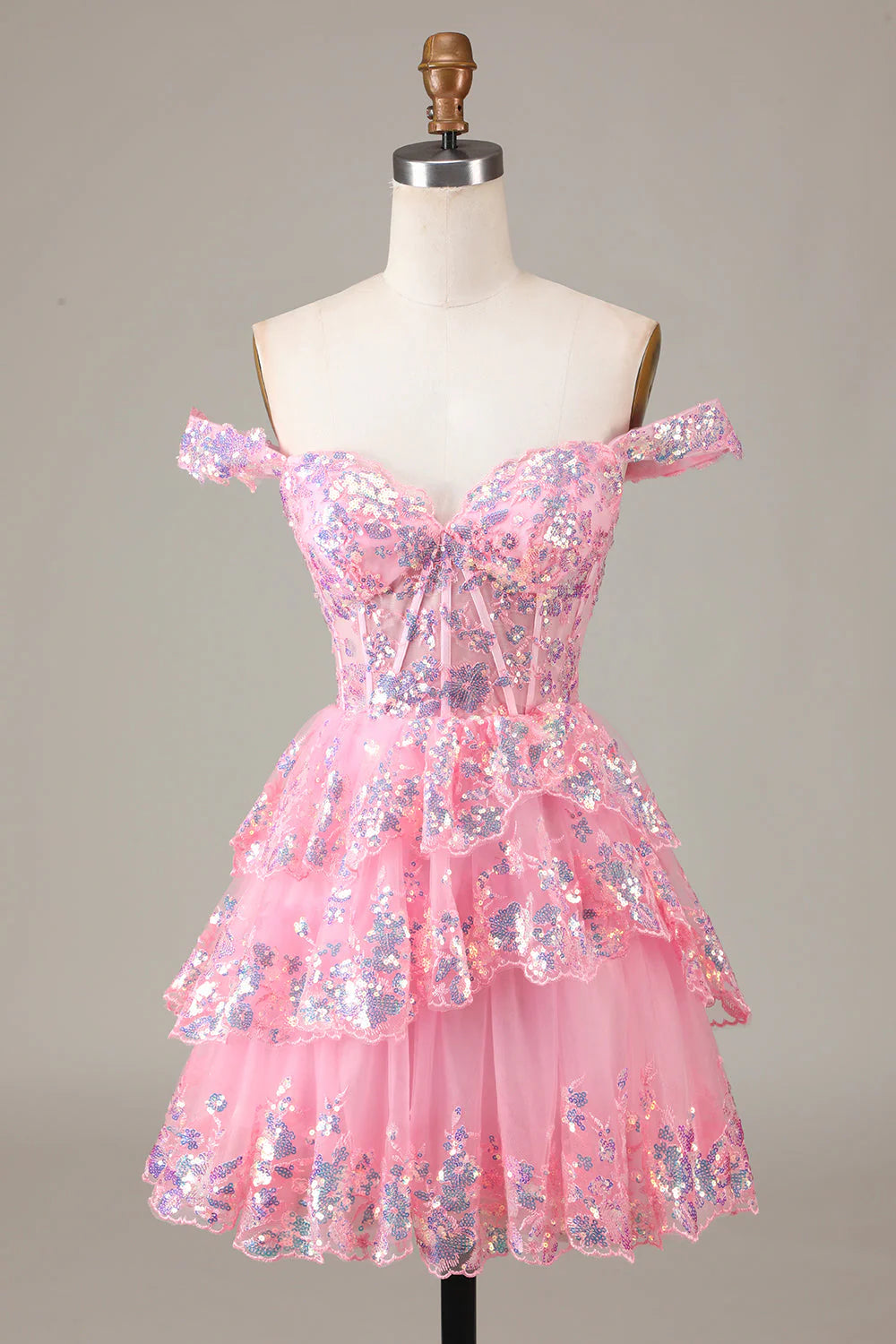 A Line Cute Sparkly Tiered Corset Lace Short Homecoming Dress