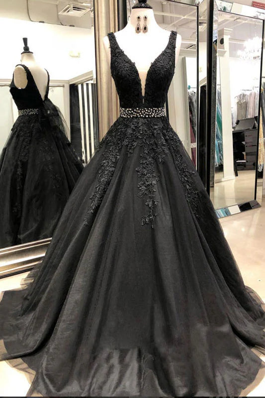 V neck lace tulle long Wedding Dresses
