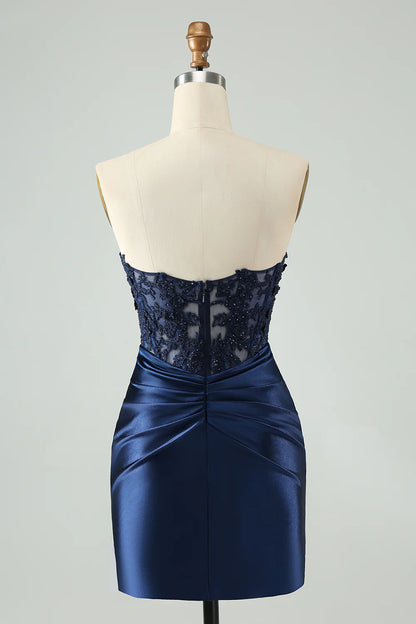 Sparkly Bodycon Strapless Hollow Out Homecoming Dress with Lace