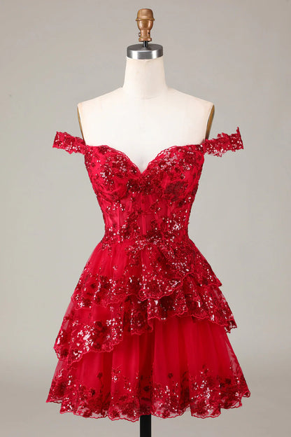 A Line Cute Sparkly Tiered Corset Lace Short Homecoming Dress