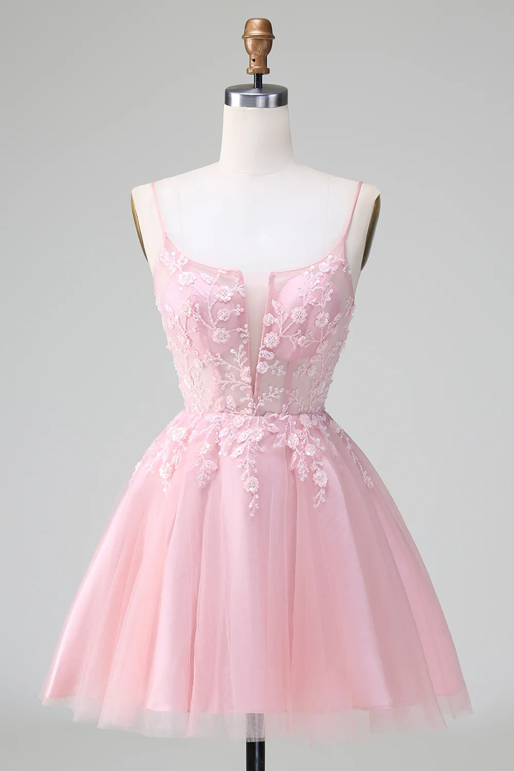 A Line Cute Glitter Beaded Corset Tulle Homecoming Dress with Appliques