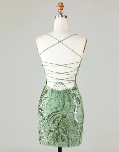 Sequined Lace Up Short Homecoming Party Dress