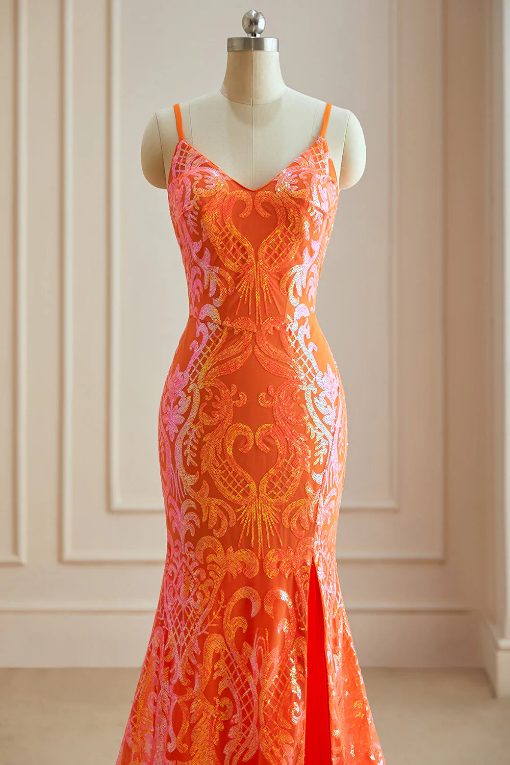 Mermaid Spaghetti Straps Sequins Split Prom Dress
