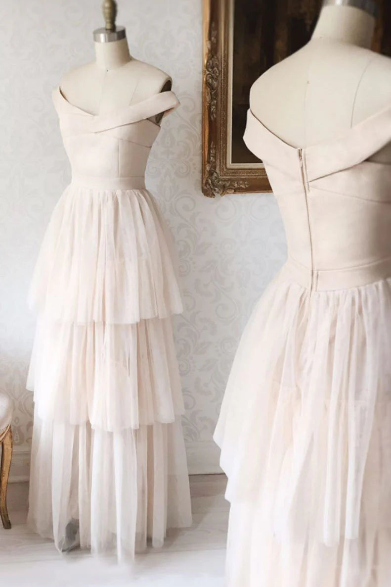 Simple tulle long prom dress