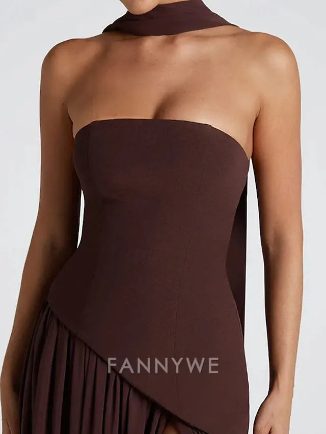 FannyWe Simple Women's Long Dress Maxi Dress White Dress Graduation Dress Party Dress Fashion Party Evening Party Going out Regular Fit Plain Sleeveless Strapless White Yellow Wine Navy Blue Summer