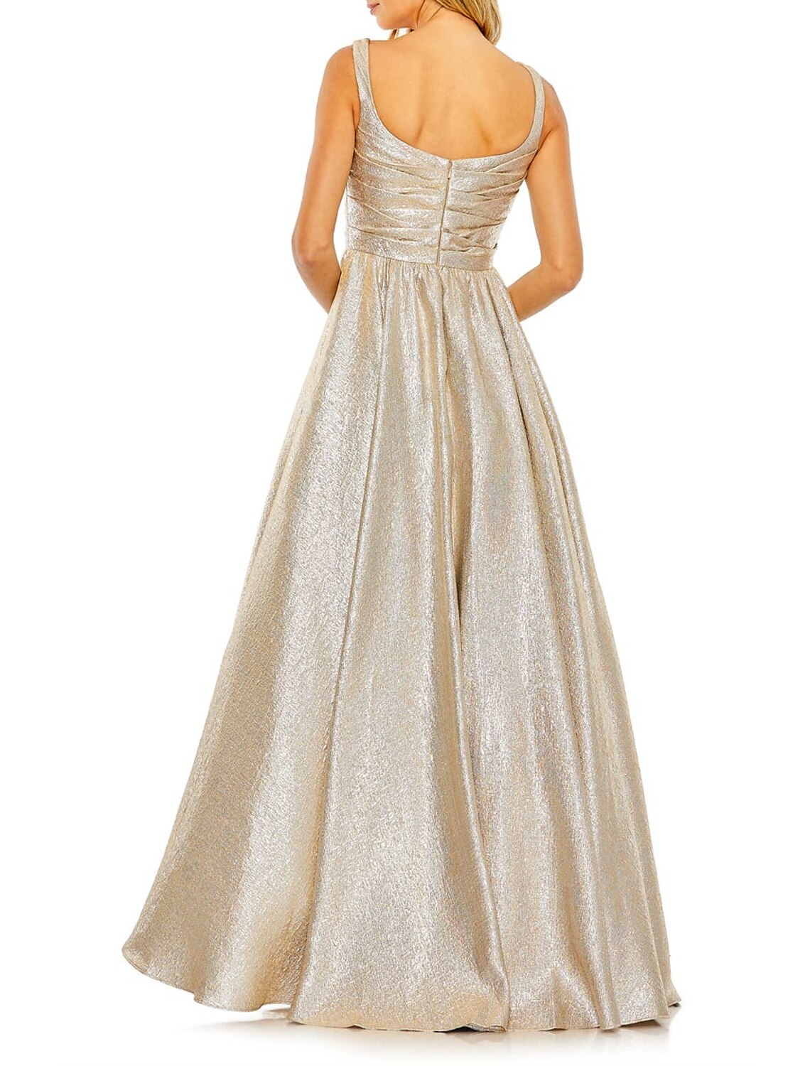 Vestidos de fiesta de corte A, brillantes, para bodas, cumpleaños, largo hasta el suelo, sin mangas, escote redondo, satén con fruncido