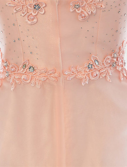 Etuikleid/Säulenkleid, Hochzeitsgast, Abschlussball, bodenlang, ärmellos, Illusionsausschnitt, Satin mit Kristallapplikationen