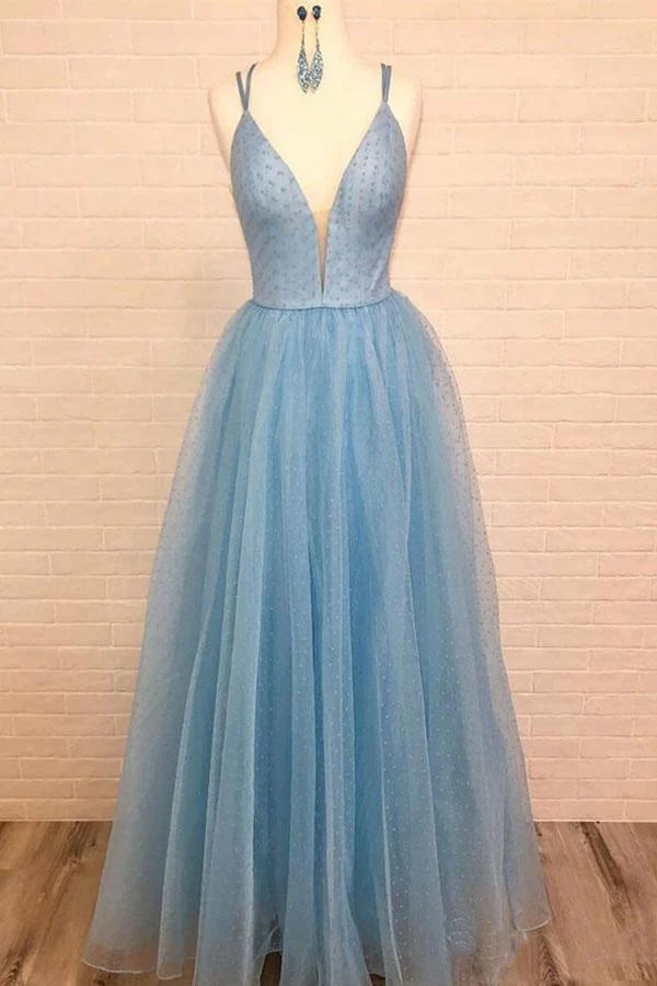 Spaghetti Strap V Neck Prom Dress