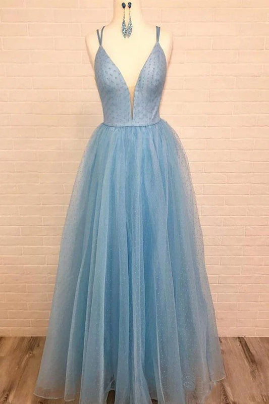 Spaghetti Strap V Neck Prom Dress