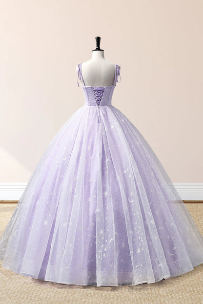 A-Linie Tüll Träger Bodenlang Abendkleid Ballkleid