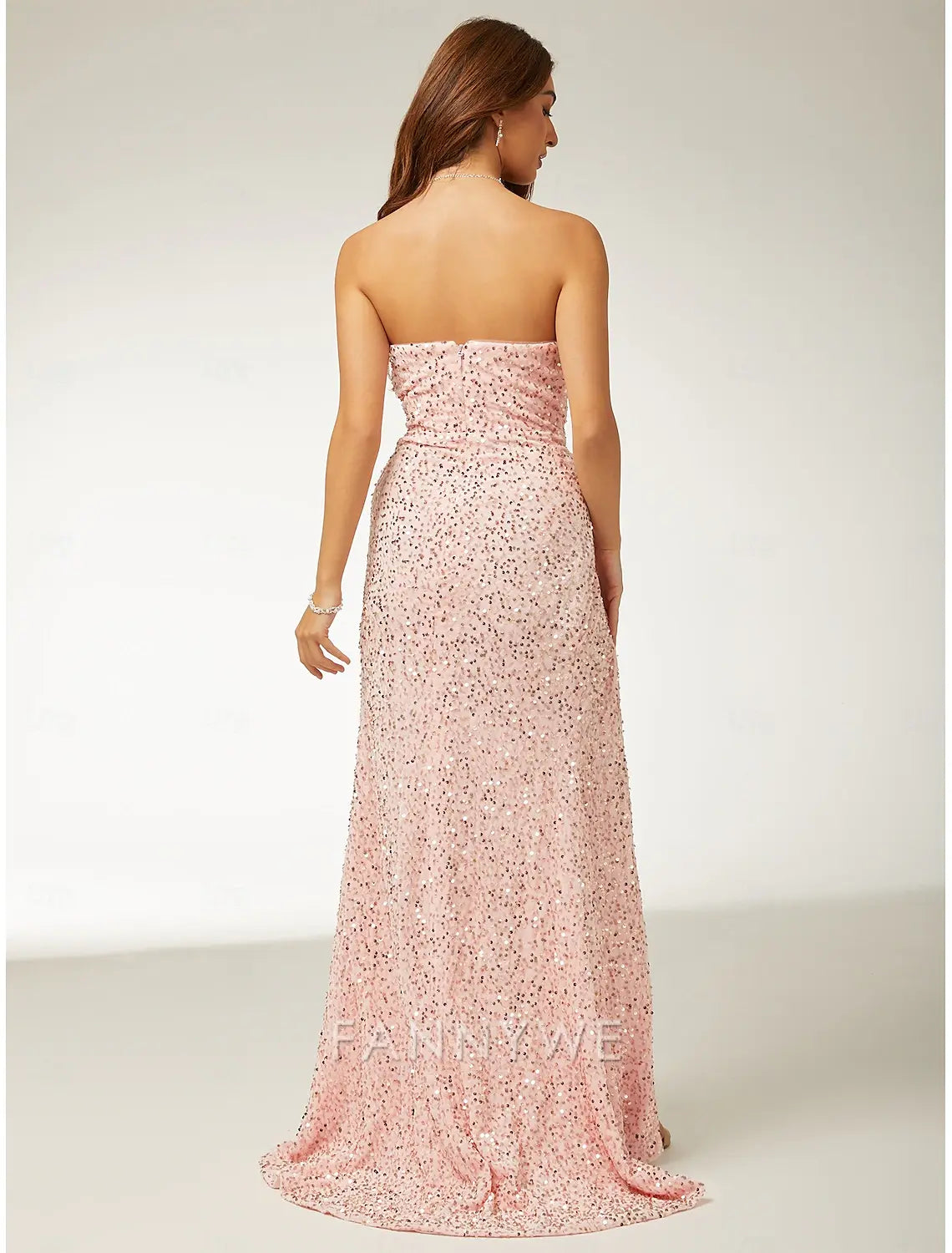 FannyWe Simple Sheath / Column Prom Dresses Beach Wedding Elegant Dress Formal Prom Floor Length Sleeveless Strapless Sequined with Glitter Sequin