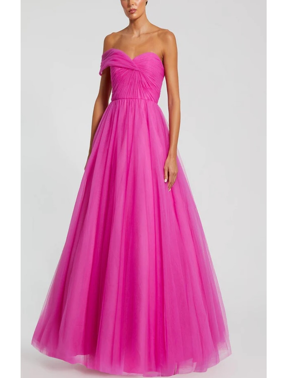 A-Line Prom Dresses Elegant Dress Formal Prom Floor Length Sleeveless One Shoulder Tulle with Ruched