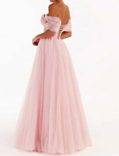 Ball Gown Sheath / Column Homecoming Dresses Floral Dress Wedding Guest Quinceanera Floor Length Sleeveless Off Shoulder Tulle with Appliques