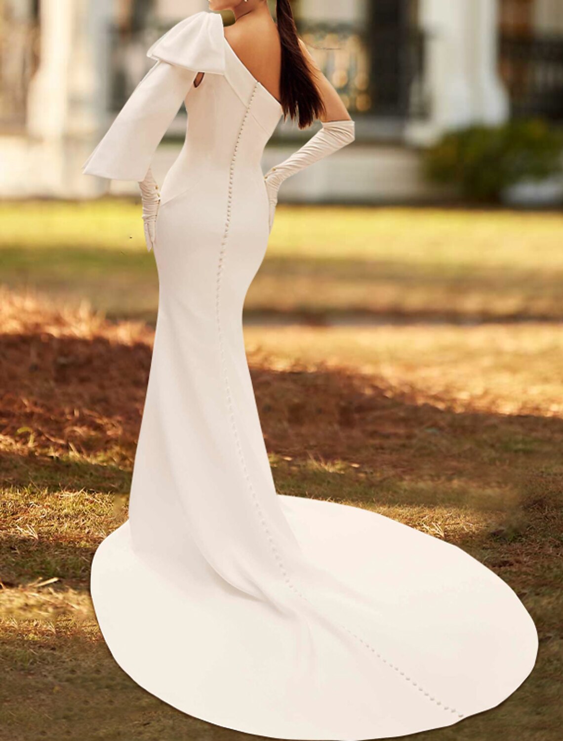 Hall Casual Wedding Dresses Mermaid / Trumpet One Shoulder Sleeveless Chapel Train Satin Bridal Gowns With Bow(s)