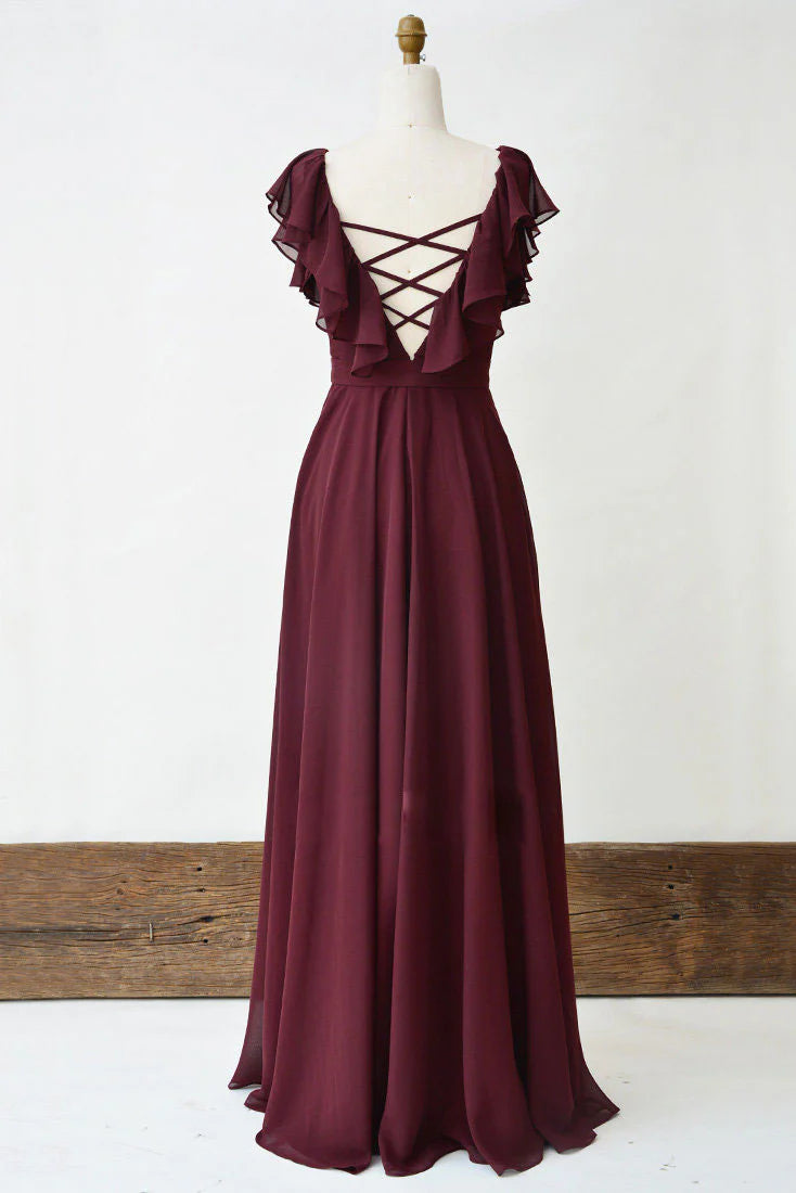 Simple chiffon long prom dress