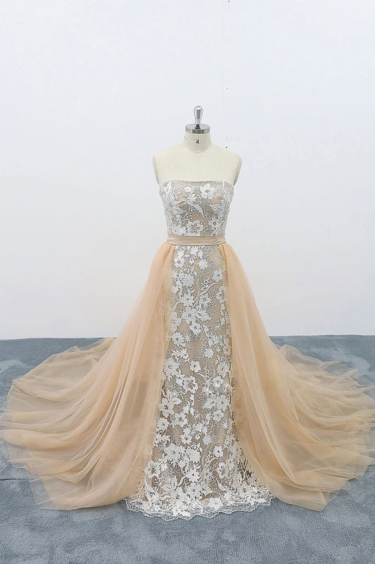 Tulle lace long prom dress