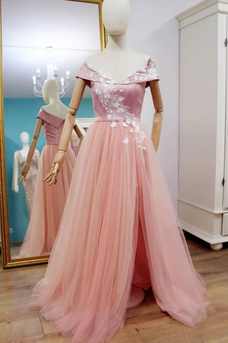 Tulle off shoulder prom dress