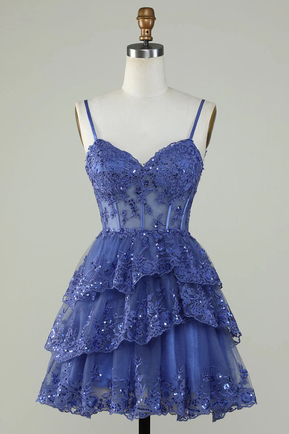A Line Spaghetti Straps Sparkly Corset Homecoming Dress