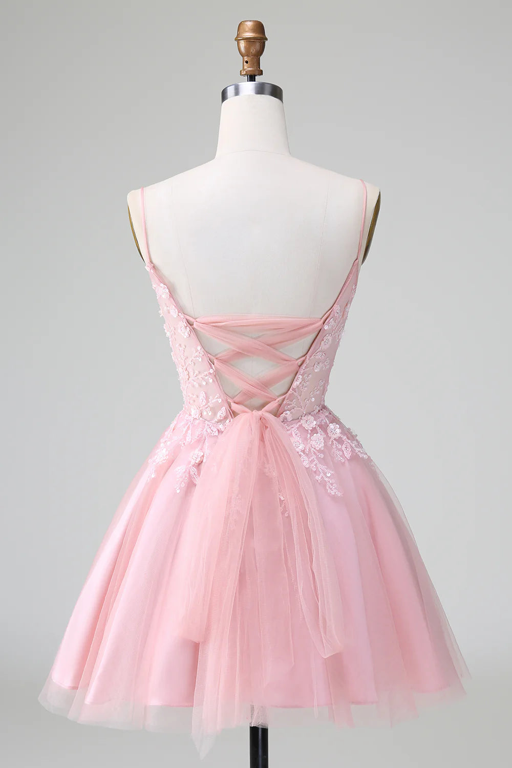 A Line Cute Glitter Beaded Corset Tulle Homecoming Dress with Appliques