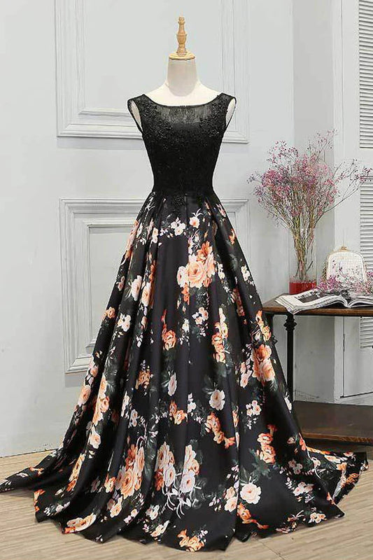 Round neck long prom dress