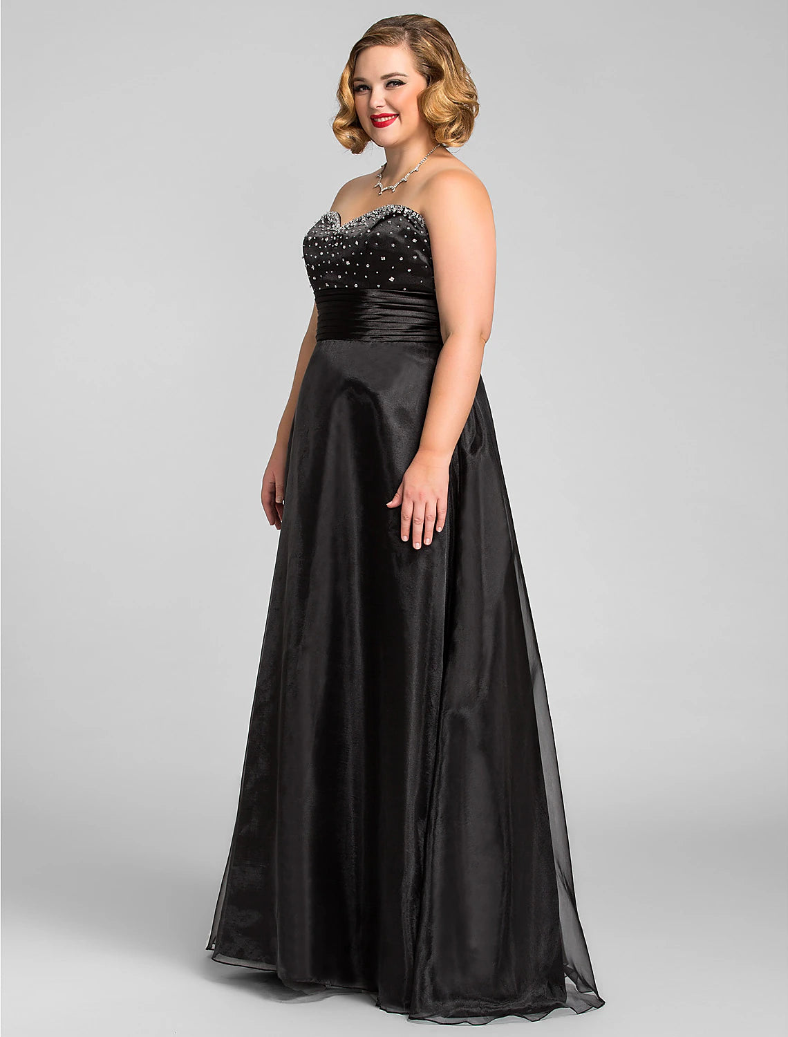 A-Line Black Dress Prom Formal Evening Floor Length Sleeveless Sweetheart Organza with Ruched Beading