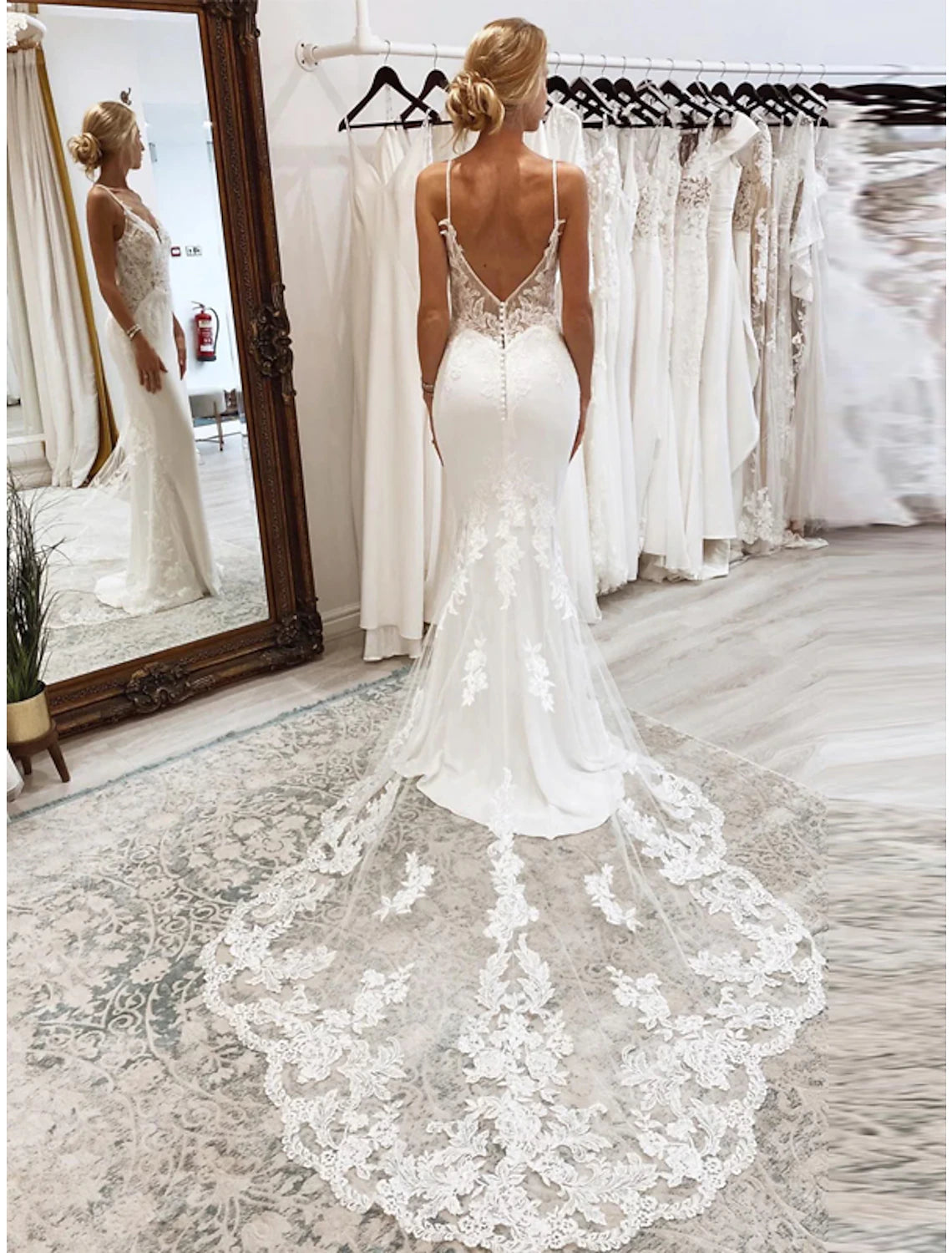 Vestidos de novia formales de recepción, corte sirena/trompeta, camisola sin mangas, cola de corte, tul, trajes de novia con apliques