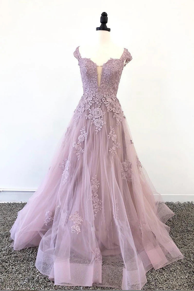 Tulle lace long prom dress