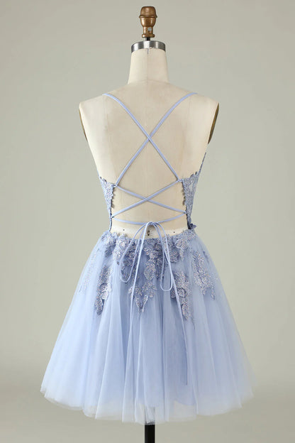 A Line Spaghetti Straps Short Homecoming Dress with Appliques