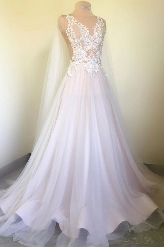 V neck lace applique long prom dress