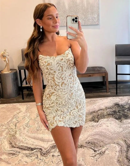 Strapless Bodycon Homecoming Dress With Beading