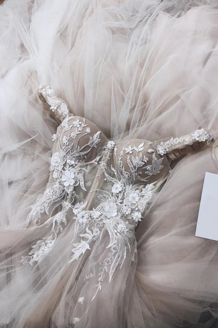 A-line Off The Shoulder Sweetheart Ivory Long Wedding Dress With Appliques