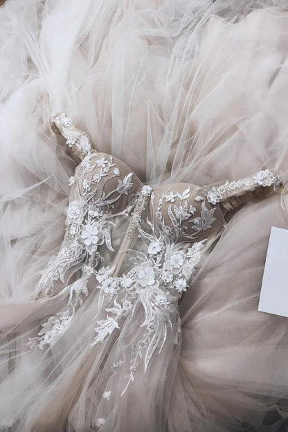 A-line Off The Shoulder Sweetheart Ivory Long Wedding Dress With Appliques