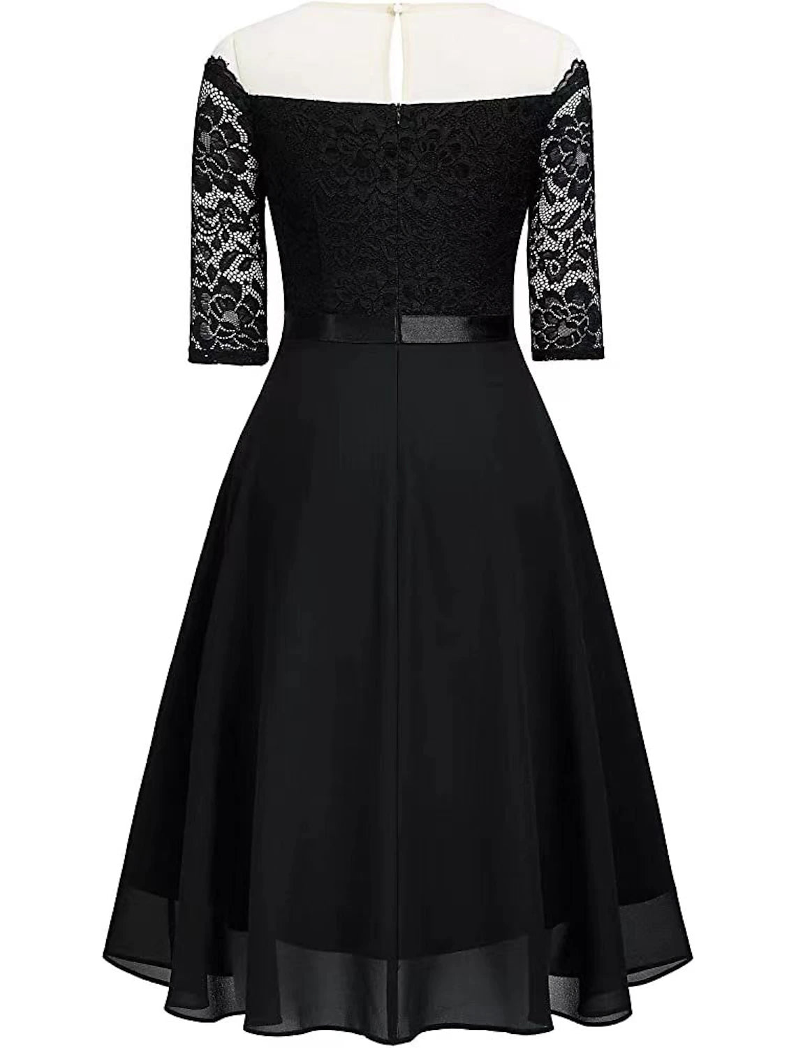 A-Line Cocktail Dresses Vintage Dress Party Wear Cocktail Party Knee Length Half Sleeve Jewel Neck Fall Wedding Guest Lace with Pleats