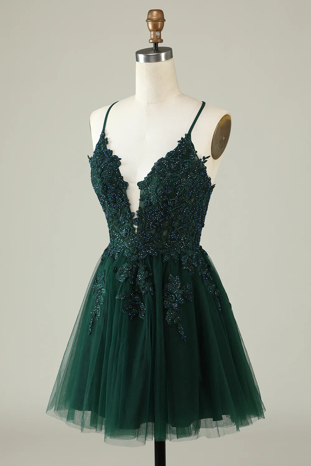 A Line Spaghetti Straps Short Homecoming Dress with Appliques