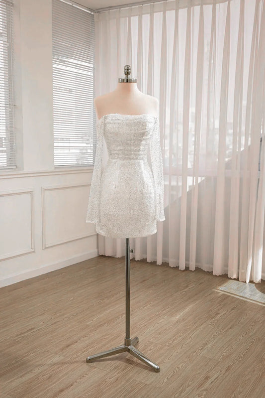 Vestido de novia de manga larga con lentejuelas y espalda descubierta