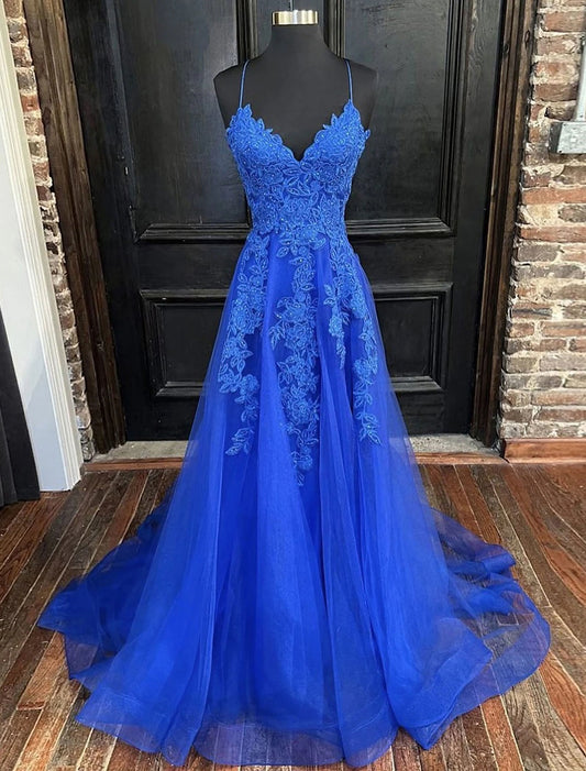 Vestidos de fiesta de corte A con espalda abierta, vestido formal de corte en A, sin mangas, escote en V, tul, espalda descubierta, con apliques de cuentas