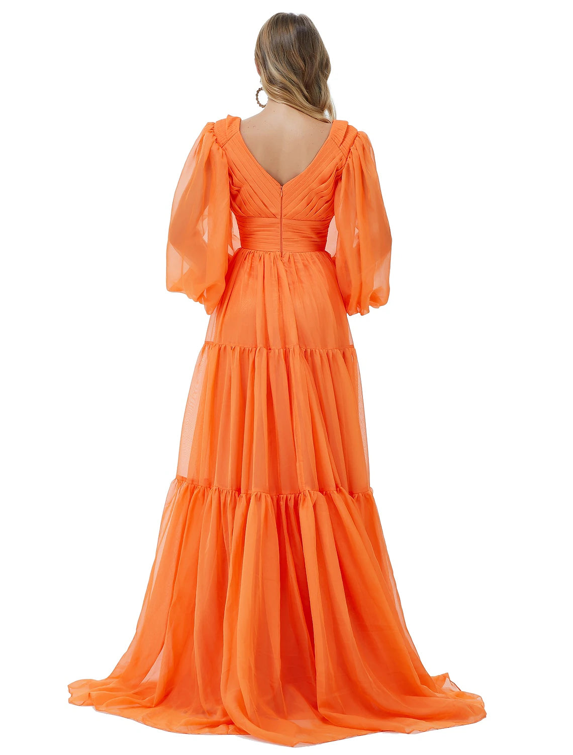 Vestidos de fiesta de corte A, sexys, para fiesta, formales, de noche, con cola larga y escote en V, de gasa con fruncido.