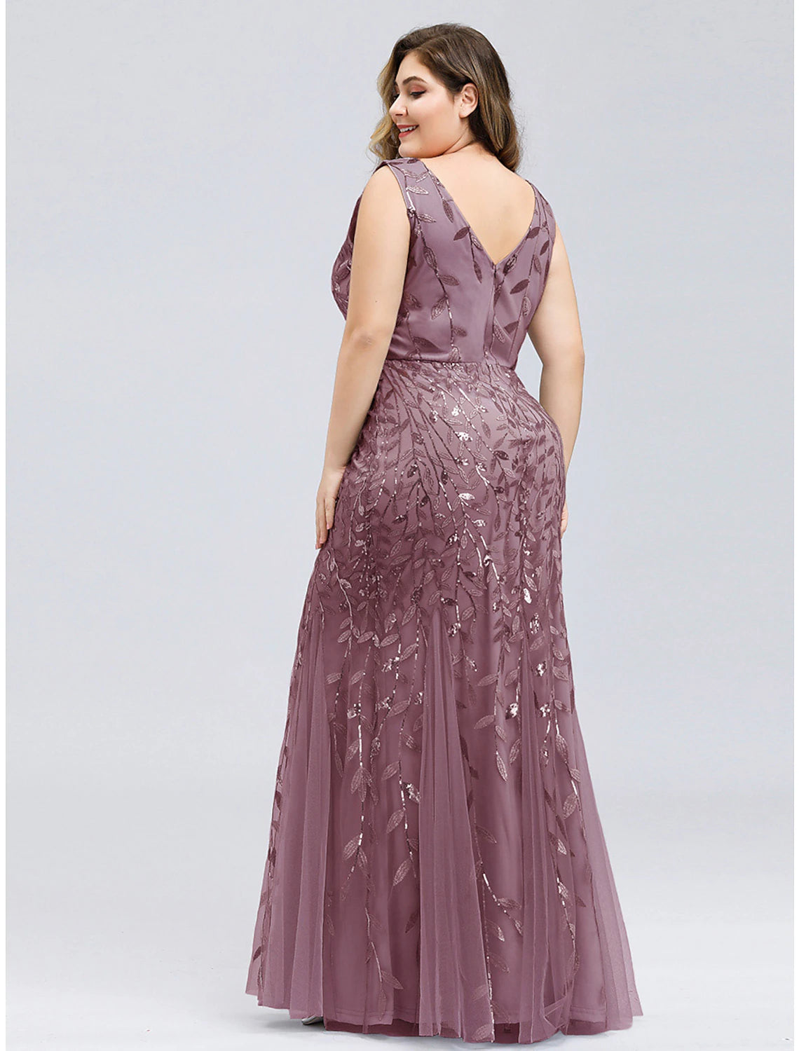 Mermaid / Trumpet Sparkle Sexy Prom Formal Evening Dress V Neck V Back Sleeveless Floor Length Tulle with Sequin Appliques