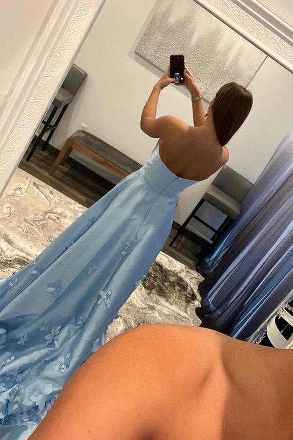 A-line Strapless Long Prom Dresses