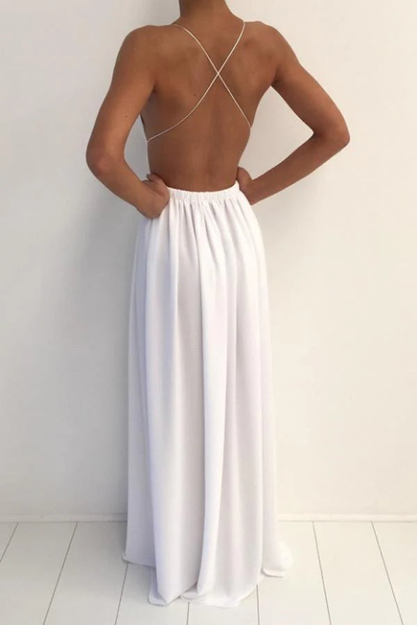 V-neck Sexy Spaghetti Strap Prom Dress With Front Split