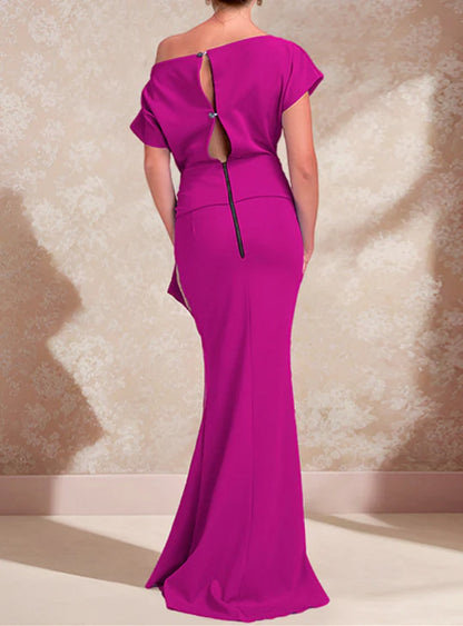 Vestidos de sirena para madre de la novia, de un solo hombro y hasta el suelo