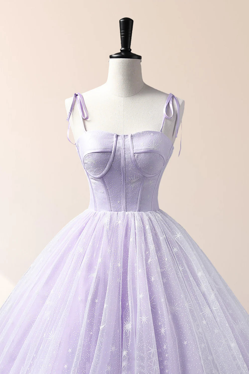 A-Linie Tüll Träger Bodenlang Abendkleid Ballkleid