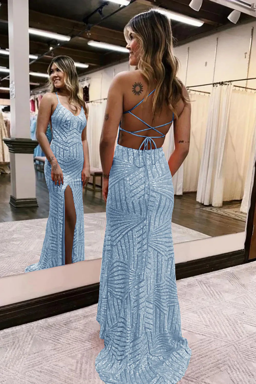 Sparkly Sequin Long Glitter Split Prom Dress