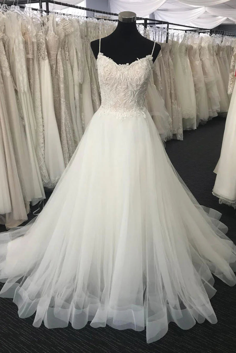 Sweetheart neck tulle lace long Wedding Dresses