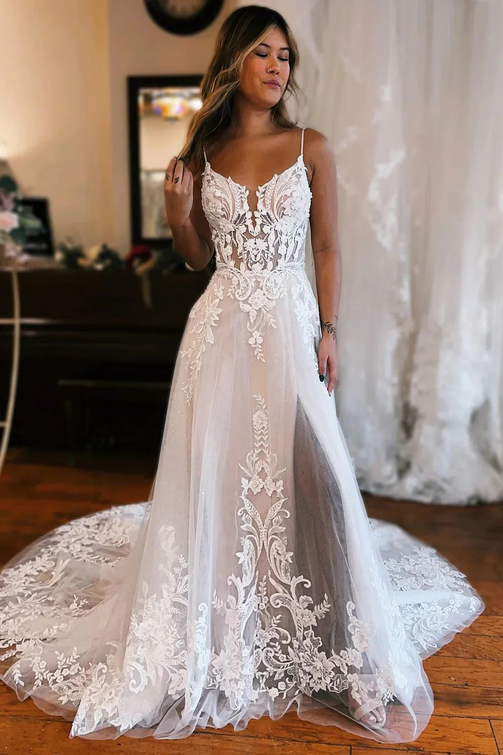 A-Line Off The Shoulder Appliques Wedding Dress